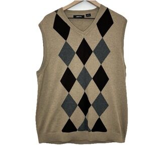 Claiborne Sweater‎ Vest Large Brown Argyle Grandpa Preppy Classic Academia Twee